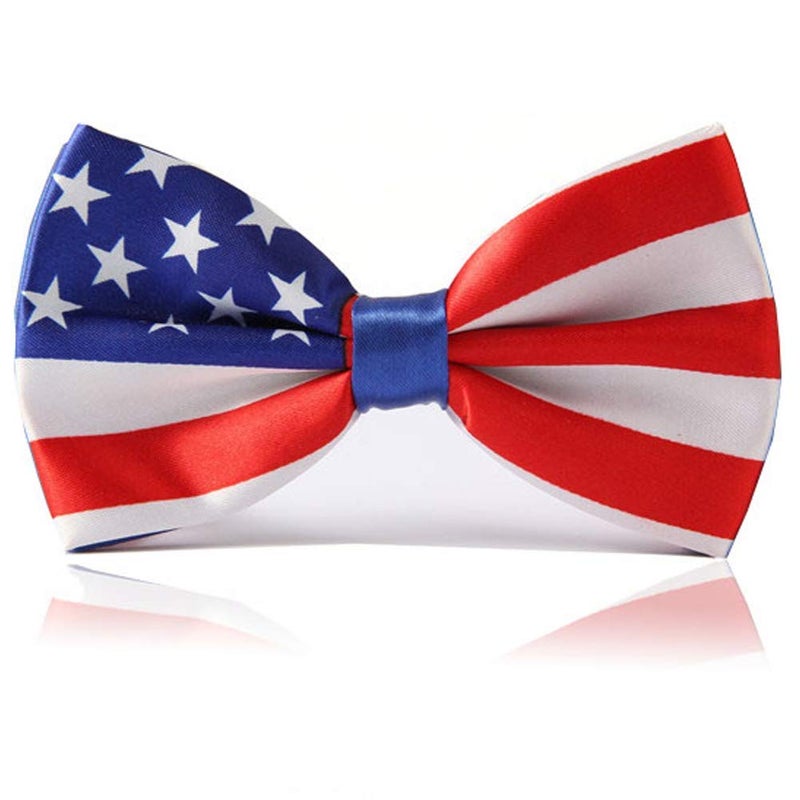 SYAYA Men's Bow Tie, Pre-Tied Satin Bowtie for Men Clip-On Formal Tuxedo or Weddings & Easter Day Dinner Parties & Events N-M-T5 (Flag - Independence Day) - Image 1